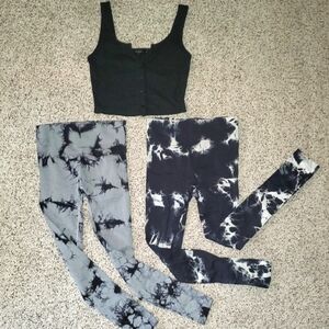 NWOT Black Crop Top Shirt & Tie-Dye Legging Pants Lot of 3